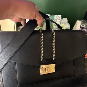 Aldo Black Satchel with Gold Chain Detail